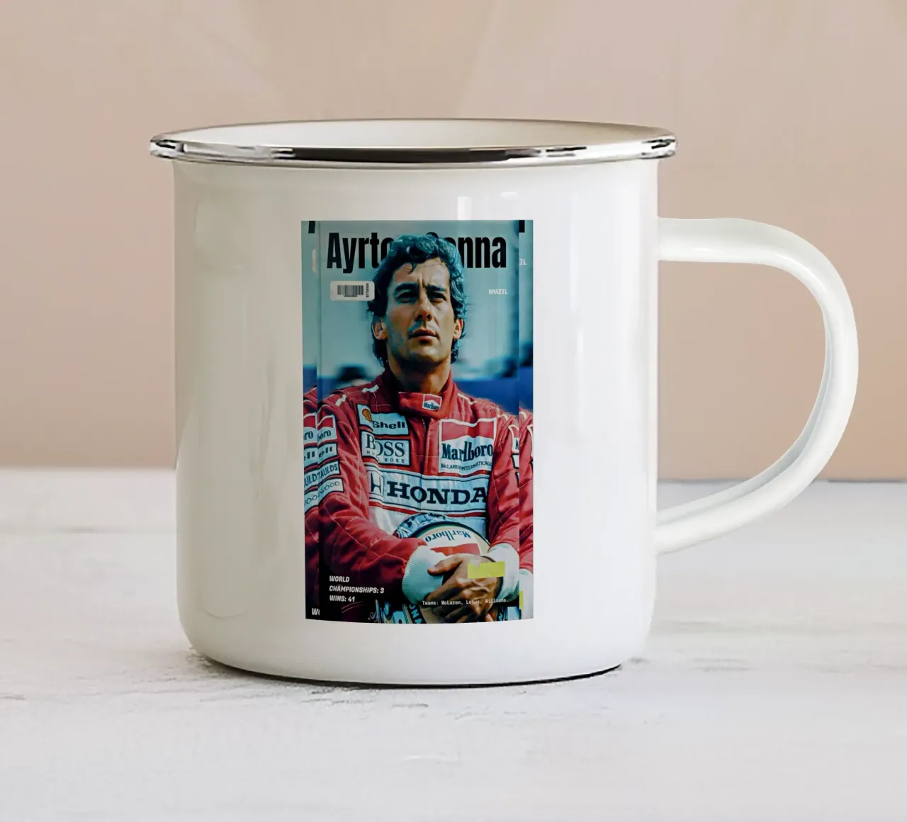 "Ayrton Senna, tazza in smalto da Low poly art