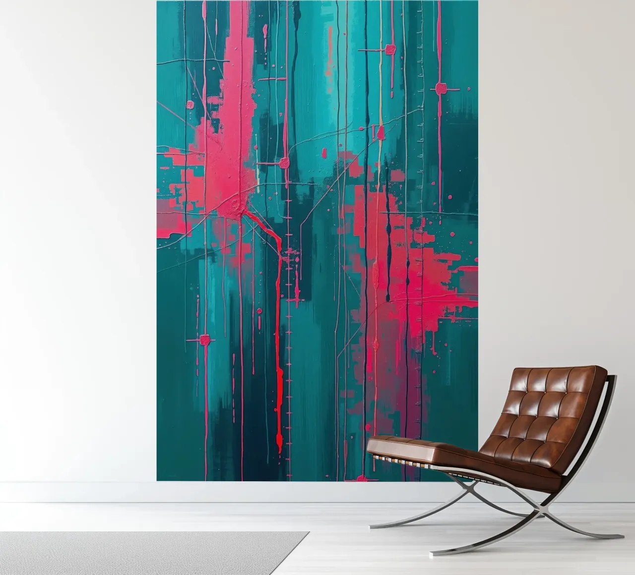 Urban Pulse - Abstract energy in pink & turquoise photo wallpaper by RB-Digital-Paintings