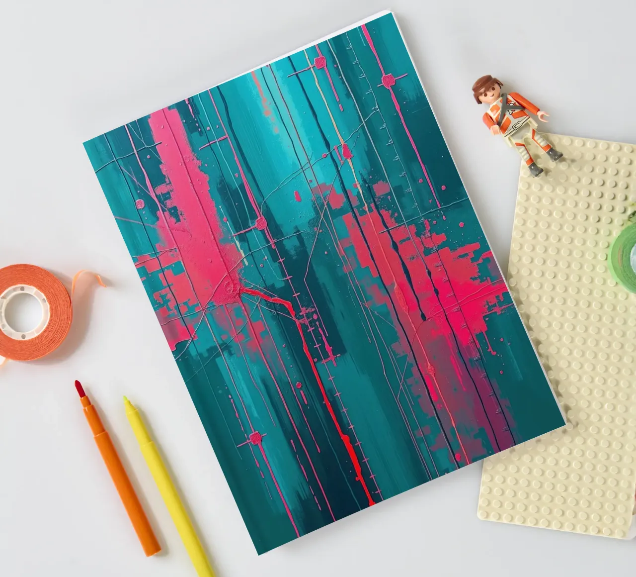 Urban Pulse - Abstract energy in pink & turquoise notebook by RB-Digital-Paintings