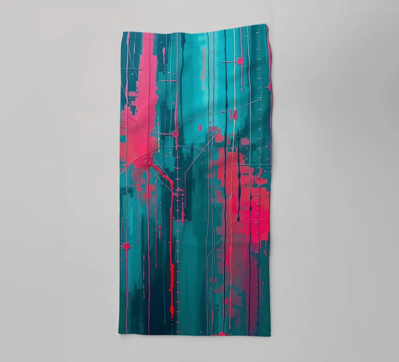 Urban Pulse - Abstract energy in pink & turquoise towel by RB-Digital-Paintings