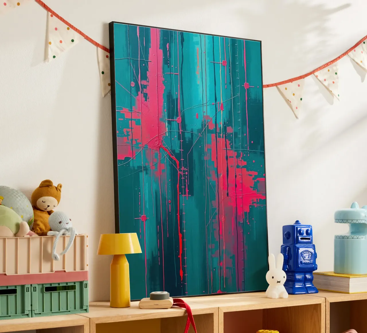 Urban Pulse - Abstract energy in pink & turquoise alu-dibond by RB-Digital-Paintings