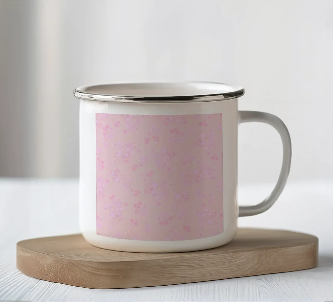 Pink ditsy pattern with pink pattern enamel mug by gulsengunel