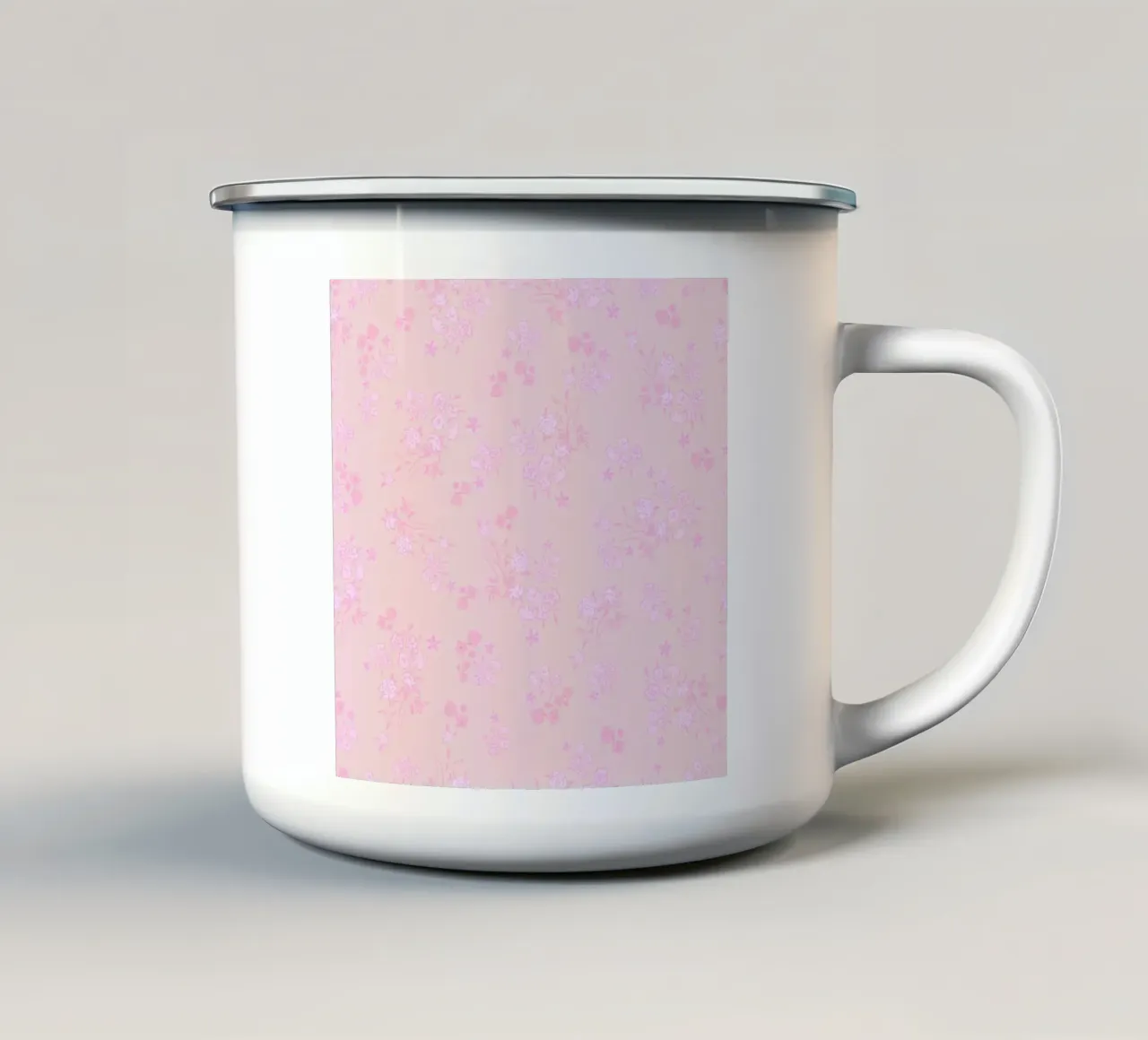 Pink ditsy pattern with pink pattern enamel mug by gulsengunel
