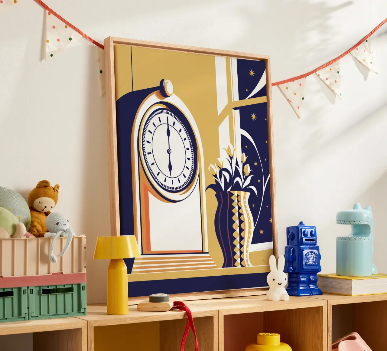 Orologio e vaso di fiori tela con Cornice a cassetta da STORE PRESENCE