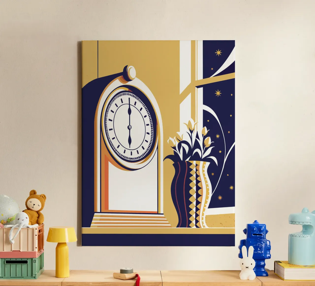 Orologio e vaso di fiori tela con Cornice a cassetta da STORE PRESENCE