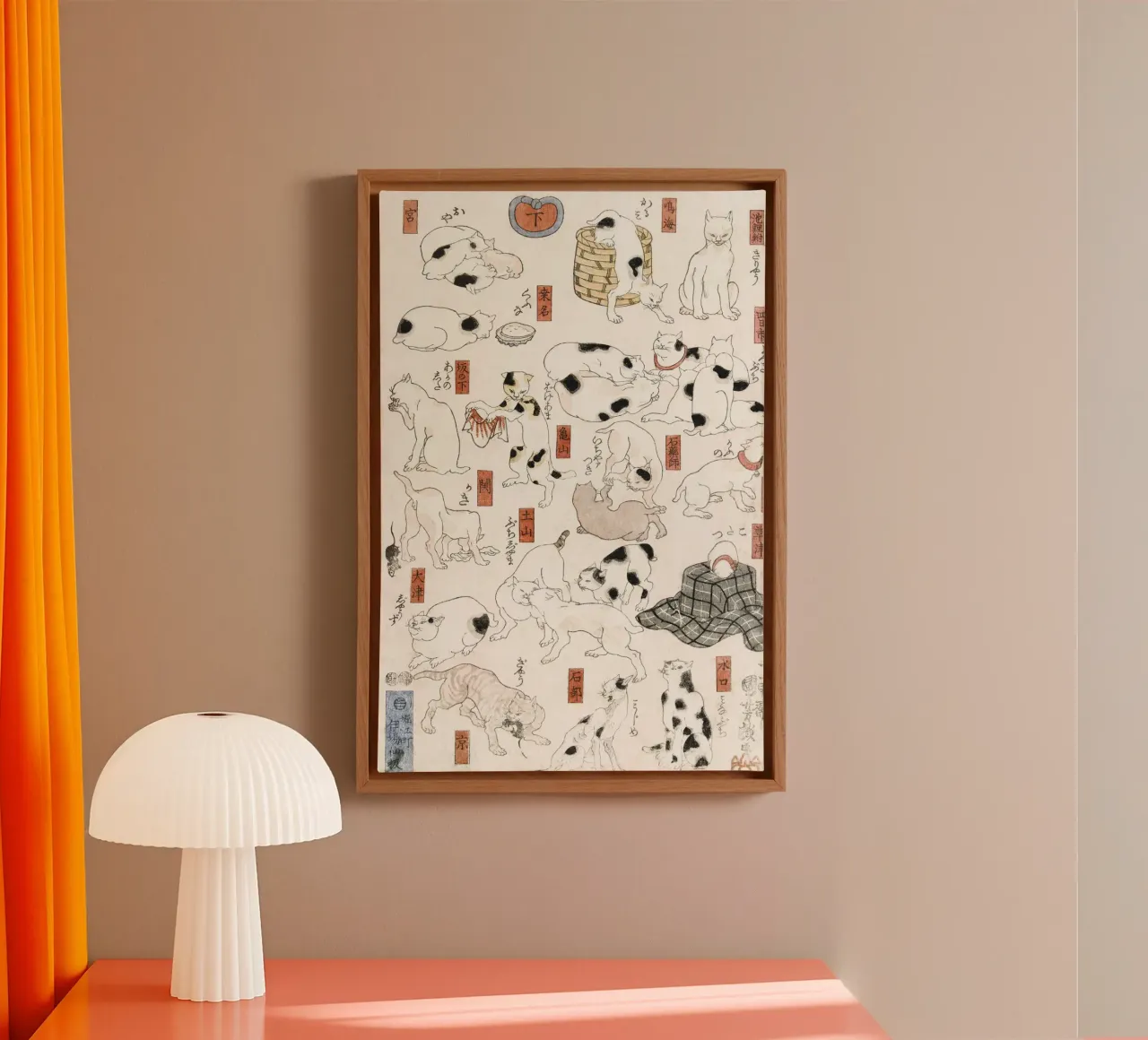 Cats vintage japanese tela con Cornice a cassetta da vintageshop