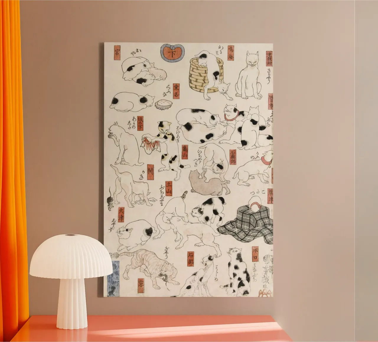 Cats vintage japanese tela con Cornice a cassetta da vintageshop