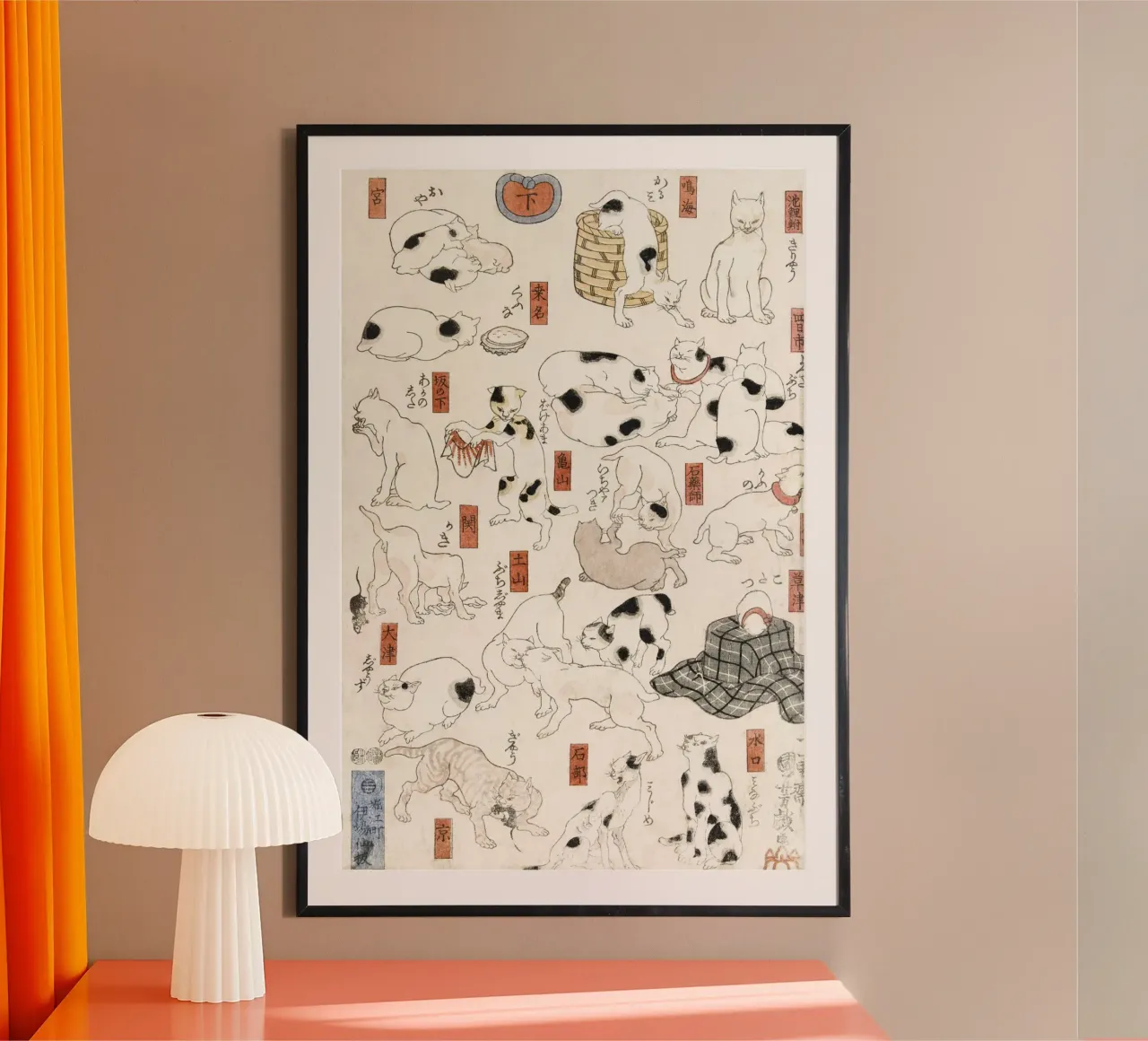 Cats vintage japanese poster con telaio in legno da vintageshop