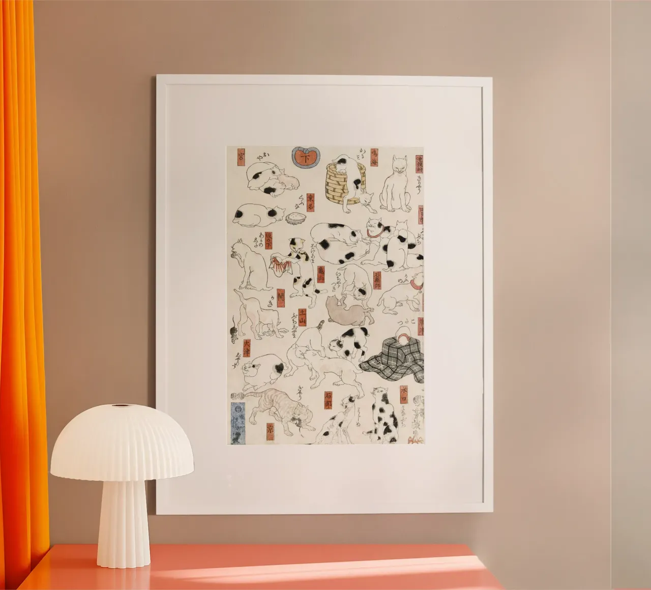 Cats vintage japanese poster con telaio in legno da vintageshop