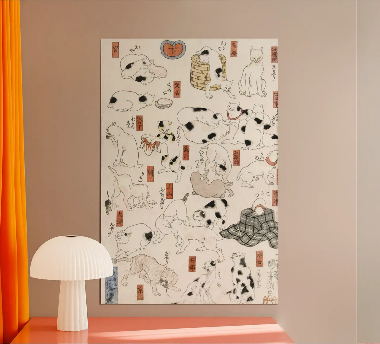 Cats vintage japanese poster con telaio in legno da vintageshop