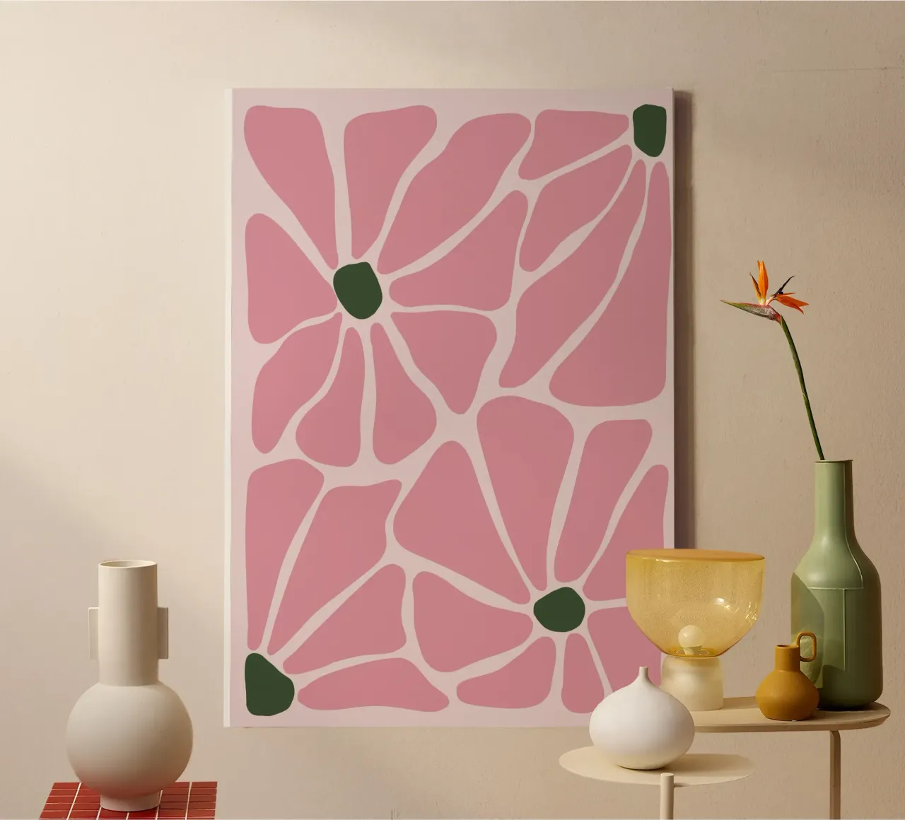 Abstract pink flowers canvas by Sixmai
