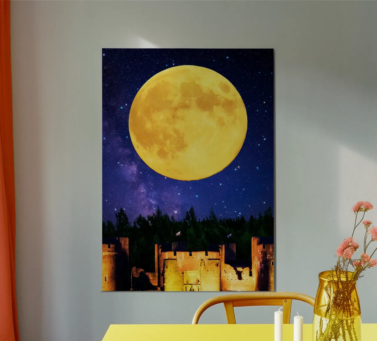 Castello sotto una luna gigante poster con telaio in plastica da Berwies Artwork