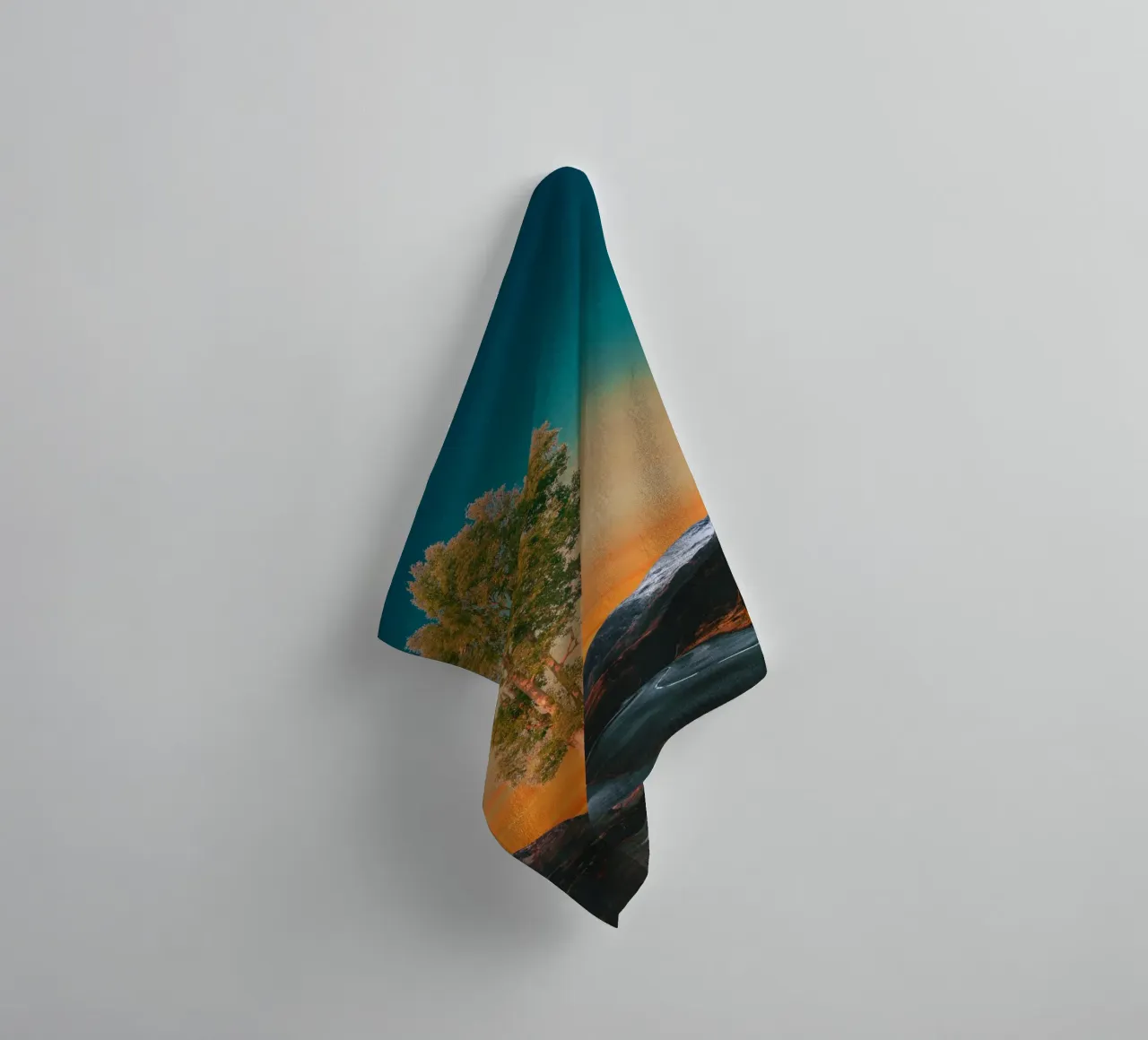 Road through mountains with a tree towel by Berwies Artwork