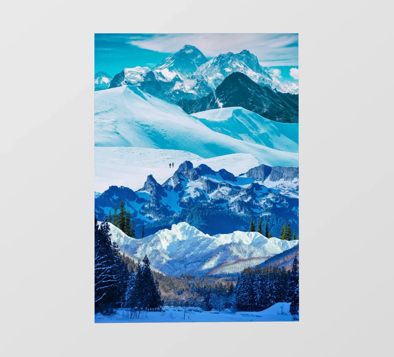 Snowy Mountain Landscape with Hikers photo wallpaper by Berwies Artwork