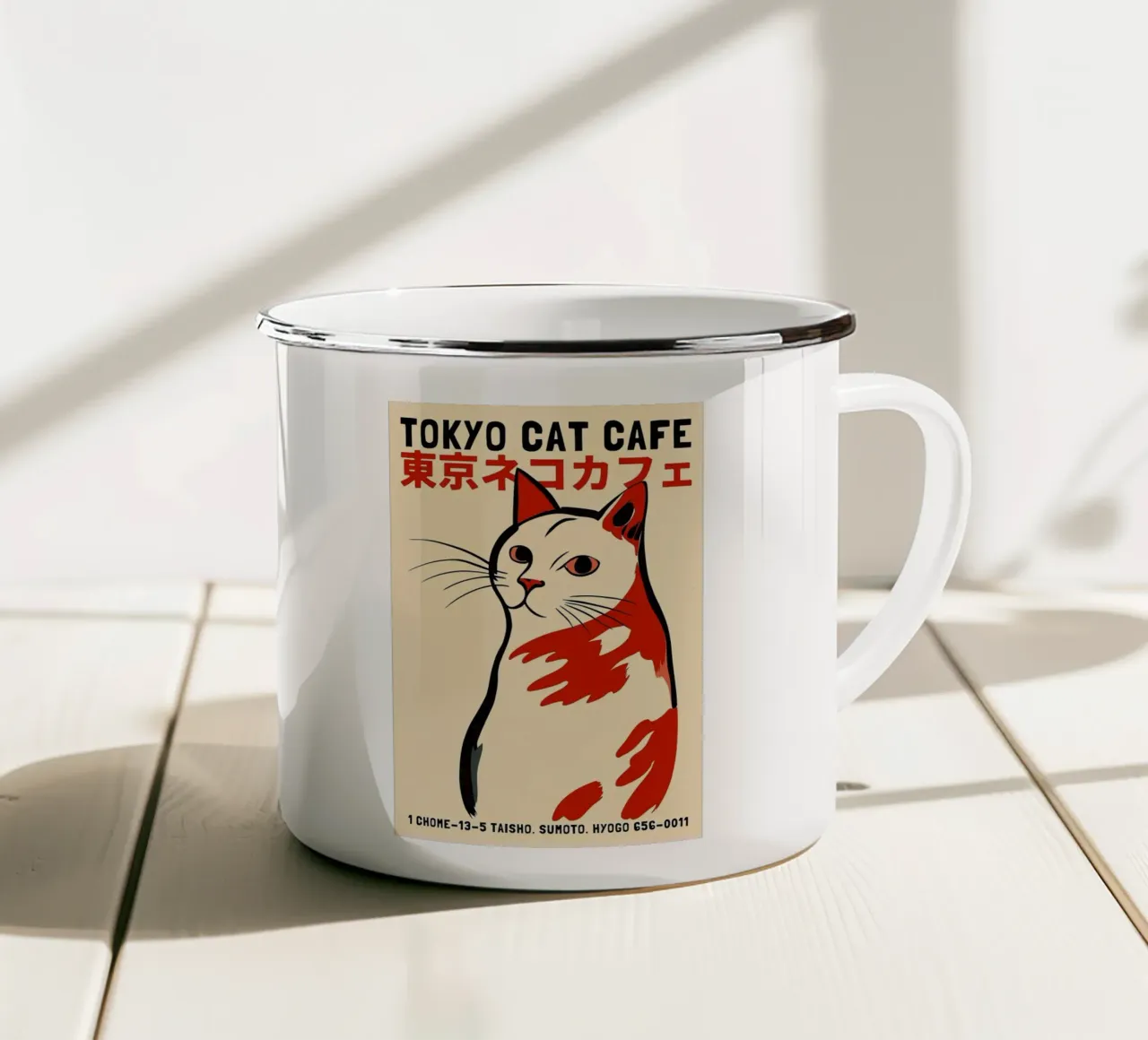 Tokyo Cat Cafe tazza in smalto da Arjun
