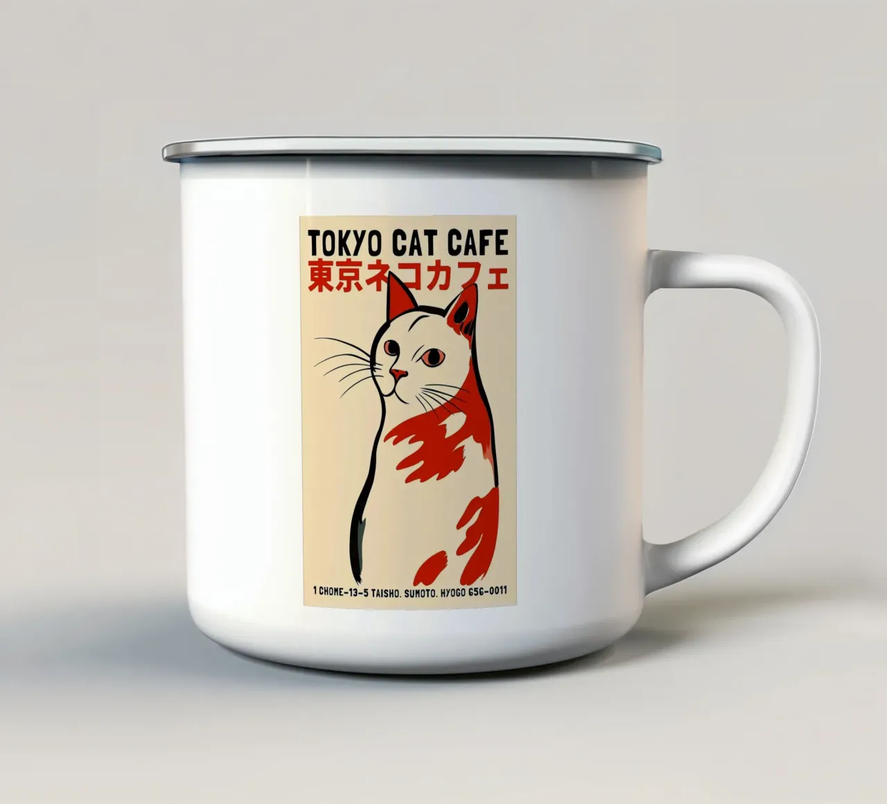 Tokyo Cat Cafe tazza in smalto da Arjun