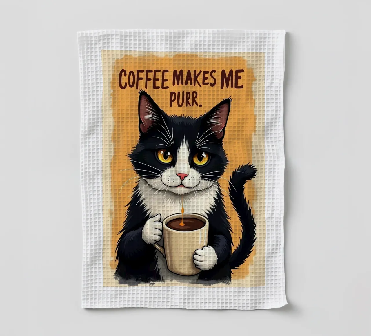 Kaffee bringt mich zum Schnurren. Geschirrtuch von Arjun