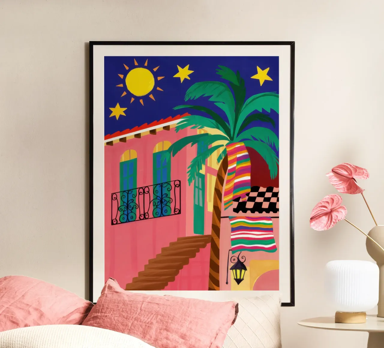 La strada della notte di Carnevale poster con telaio in plastica da Ink Pulse