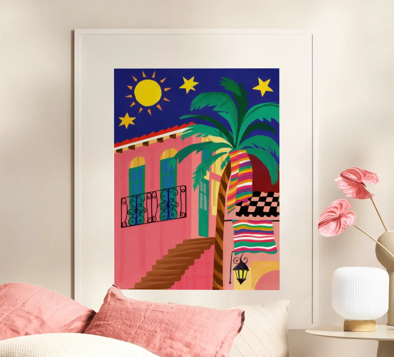 La strada della notte di Carnevale poster con telaio in plastica da Ink Pulse