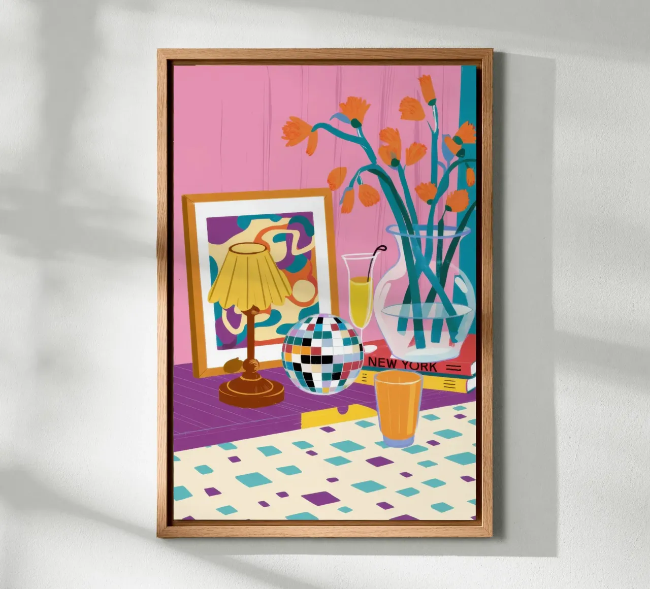 Vibrant Maximalist Corner canvas with Floater frame by Mythy Brush