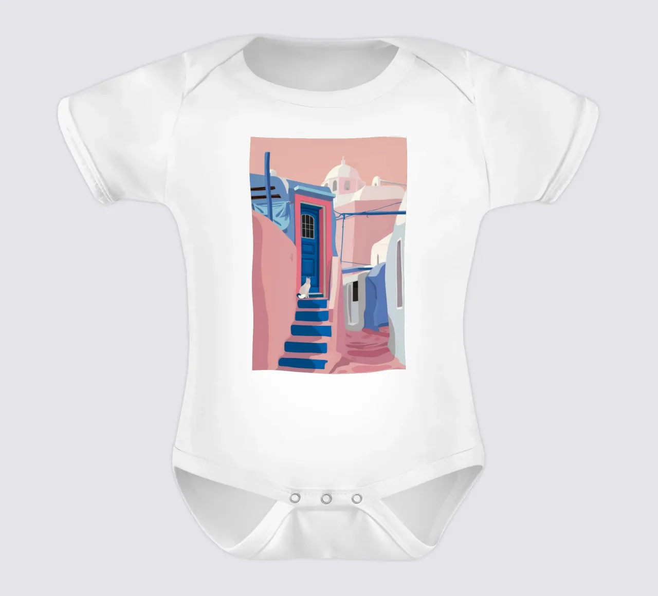 Blaue Schritte zum Meer Kurzarm Babybody von Flock Reverie
