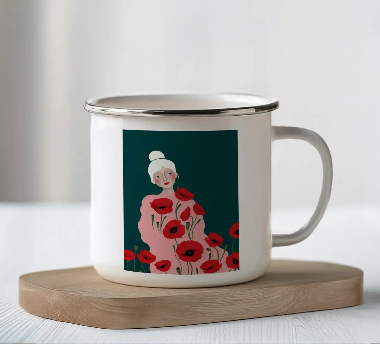 Ritratto del papavero scarlatto tazza in smalto da Giant Foxs