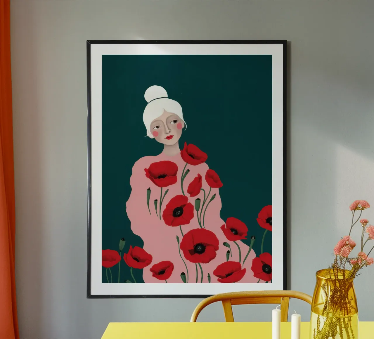 Ritratto del papavero scarlatto poster con telaio in legno da Giant Foxs