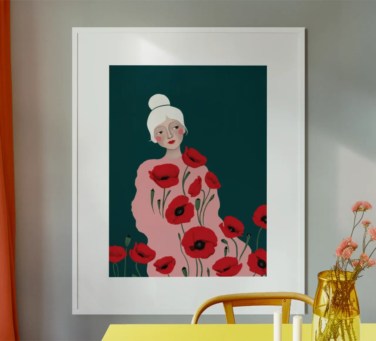 Ritratto del papavero scarlatto poster con telaio in legno da Giant Foxs