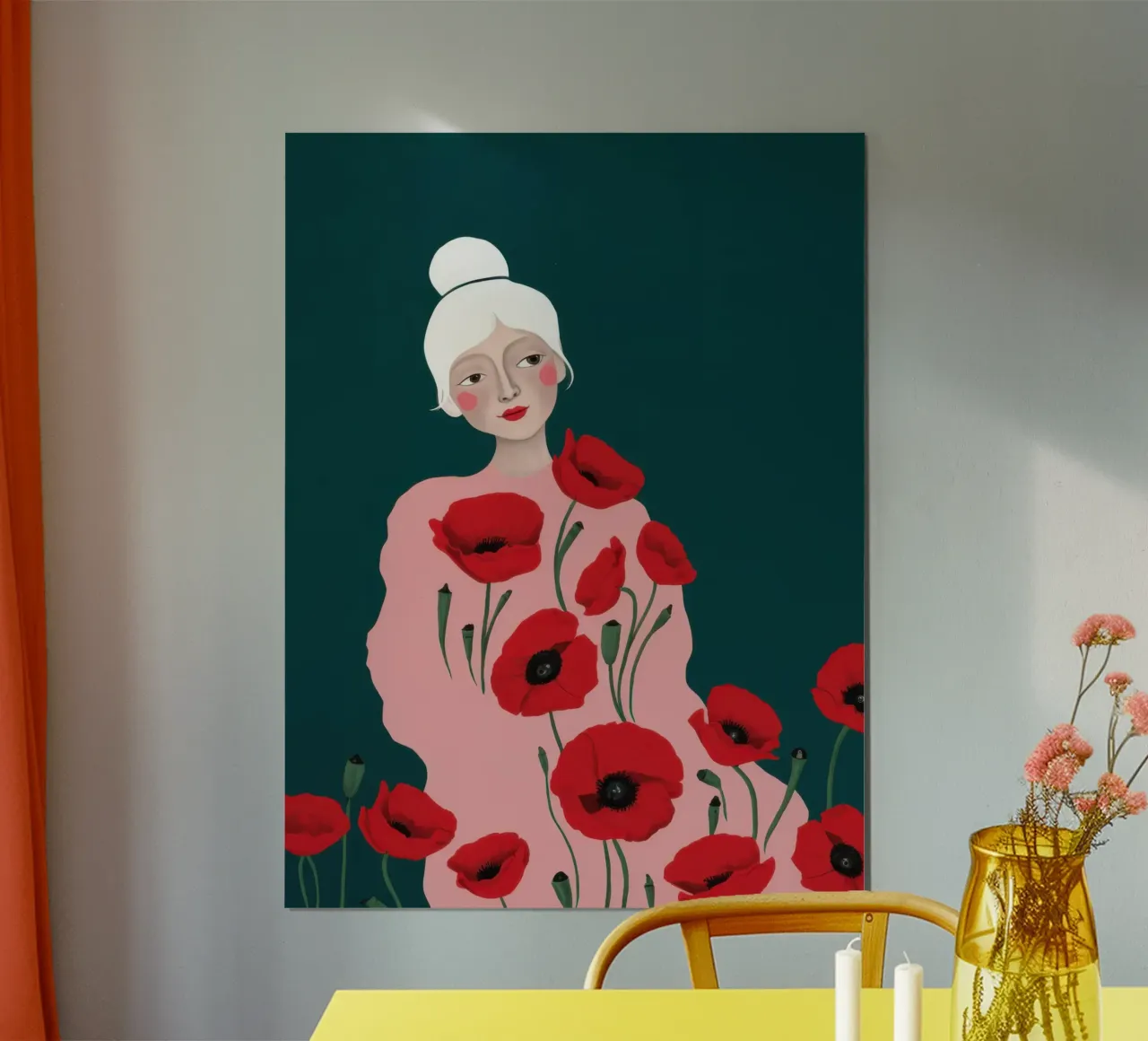 Ritratto del papavero scarlatto poster con telaio in legno da Giant Foxs