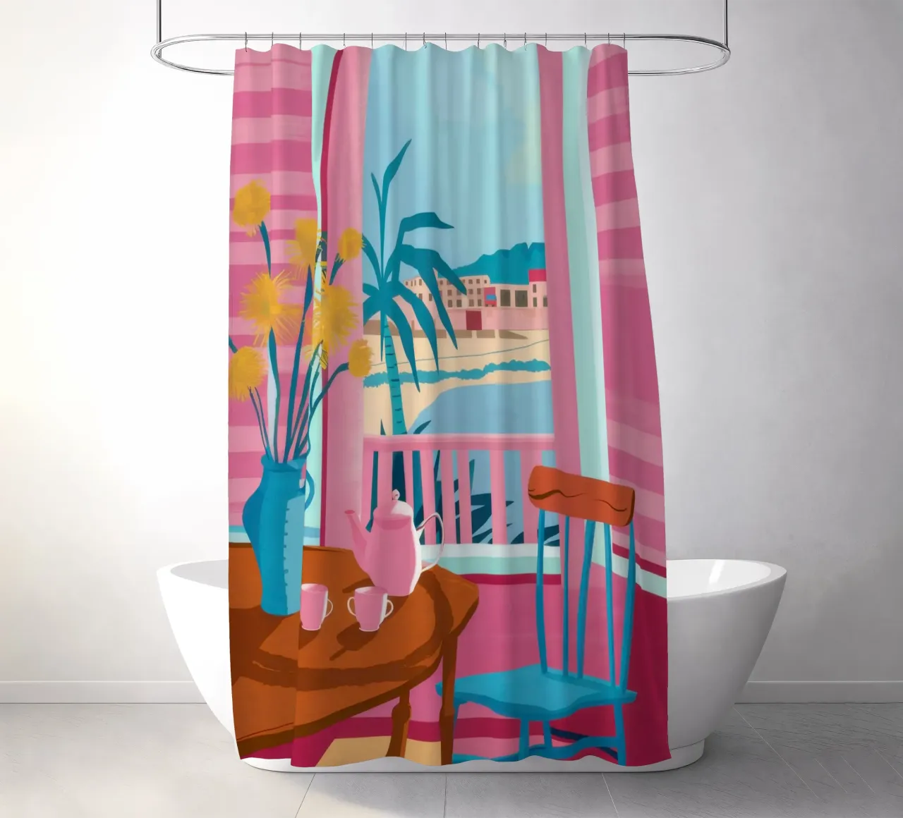 Cafe Chromatic Corner shower curtain by Prism Ritual