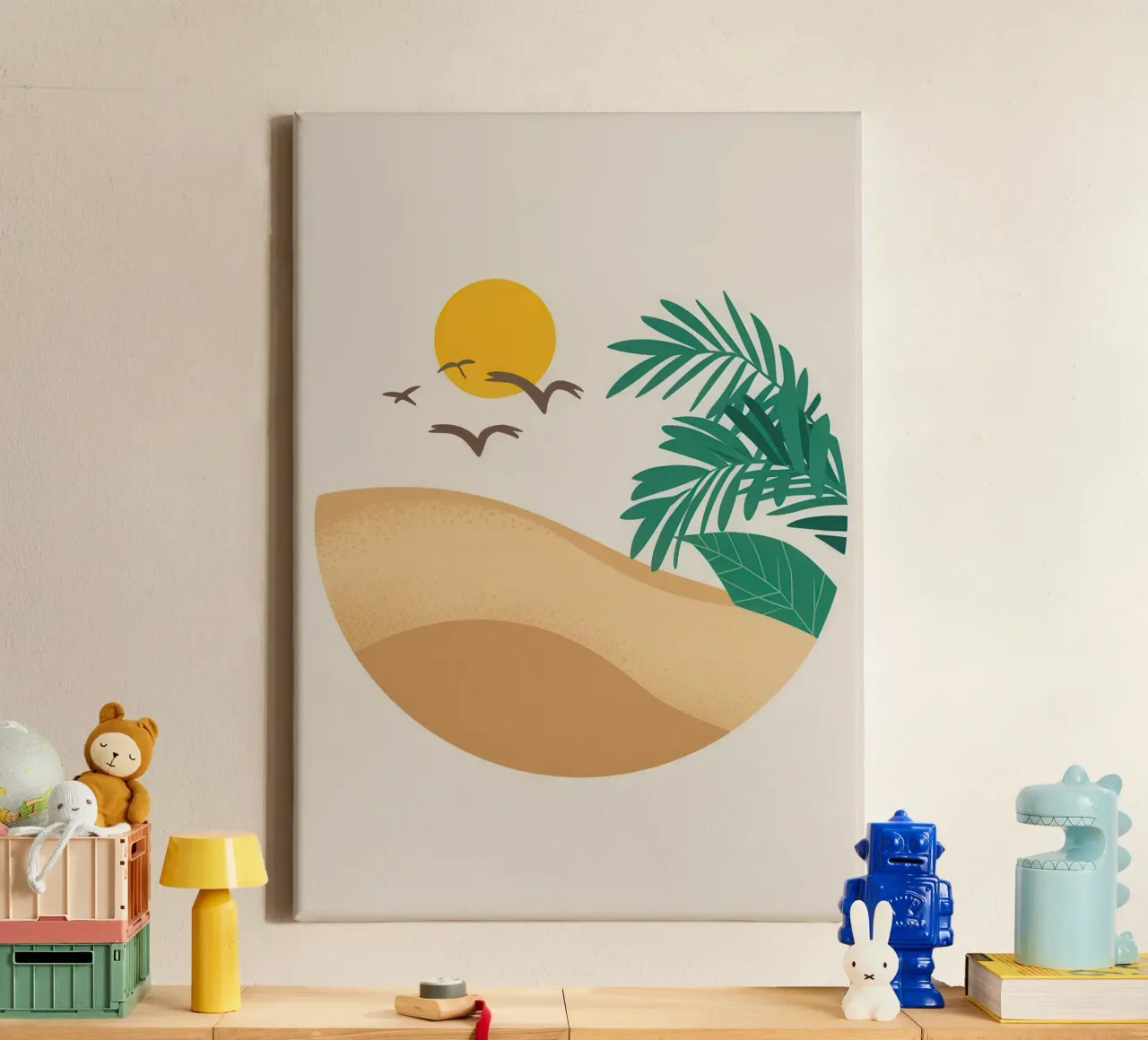 Wüstensonnengruß Leinwand mit Schattenfugenrahmen von Mythy Brush