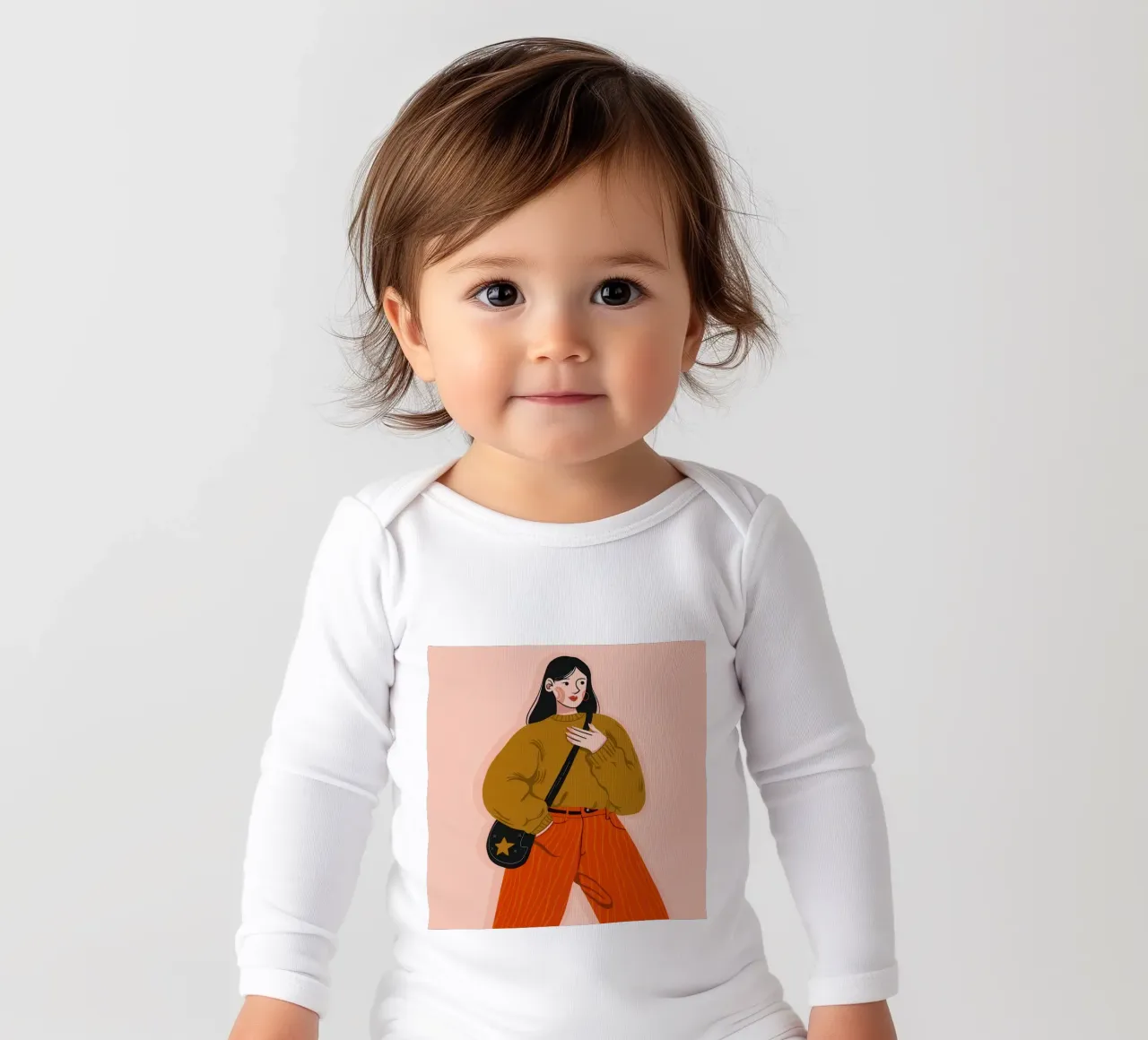 A Gentle, Knowing Smile long-sleeve baby romper by Ink Pulse