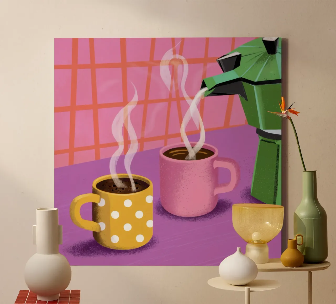 Steaming Moka for Two canvas by Mythy Brush