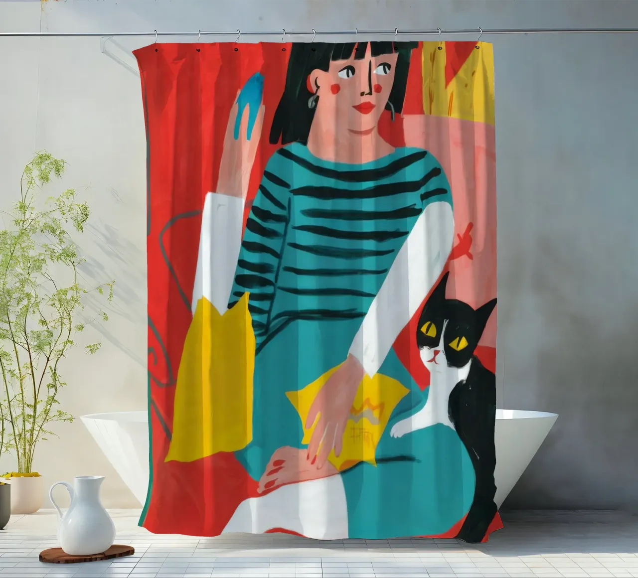 Relaxing with Cat shower curtain by Flock Reverie