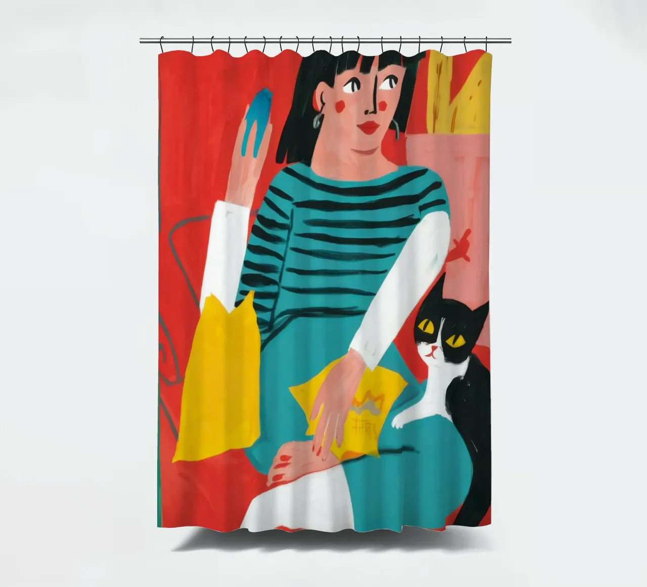 Relaxing with Cat shower curtain by Flock Reverie