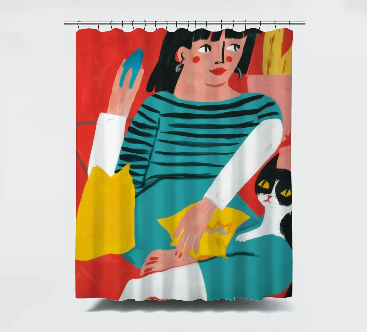 Relaxing with Cat shower curtain by Flock Reverie