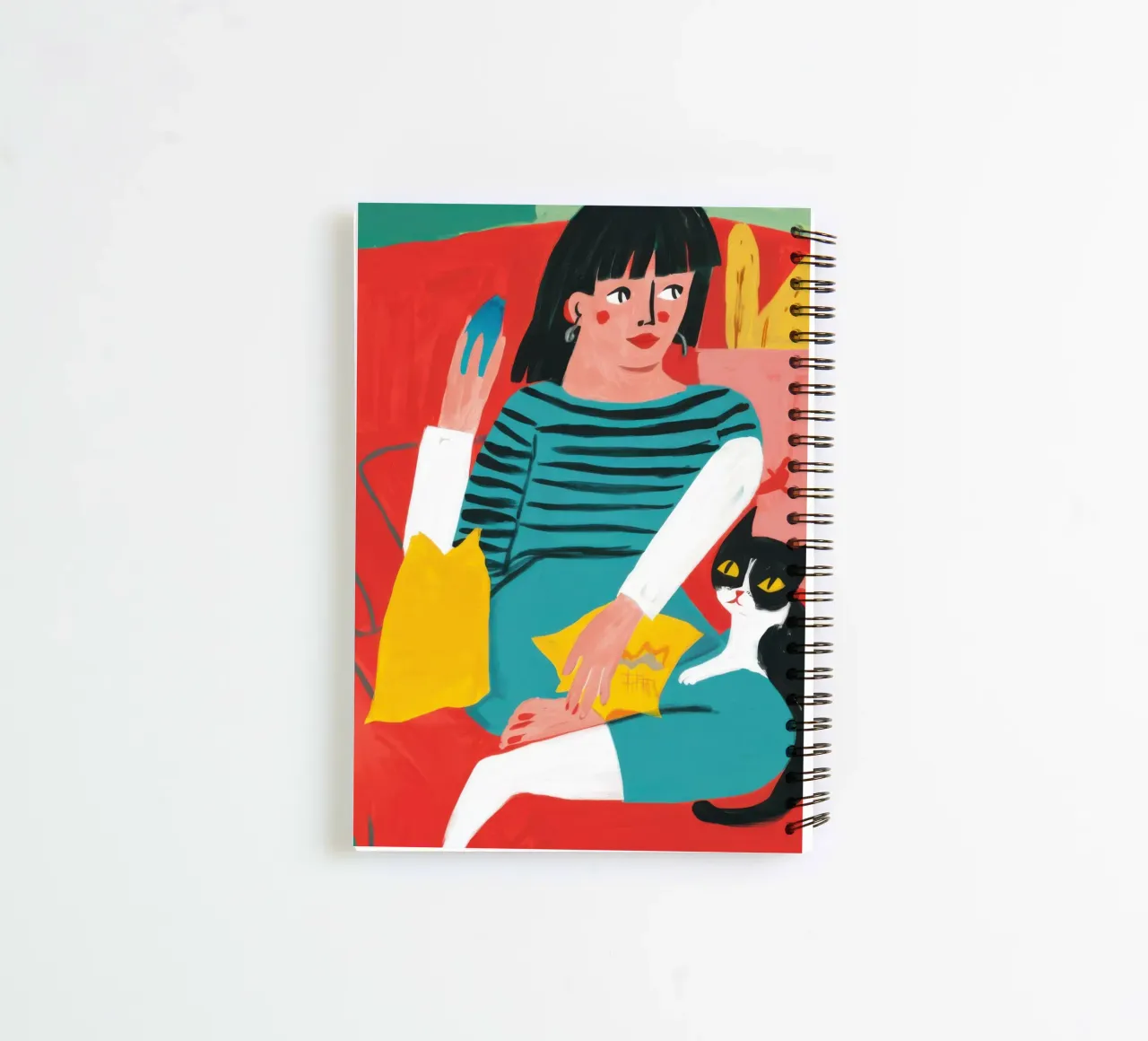 Relaxing with Cat spiral notebook by Flock Reverie