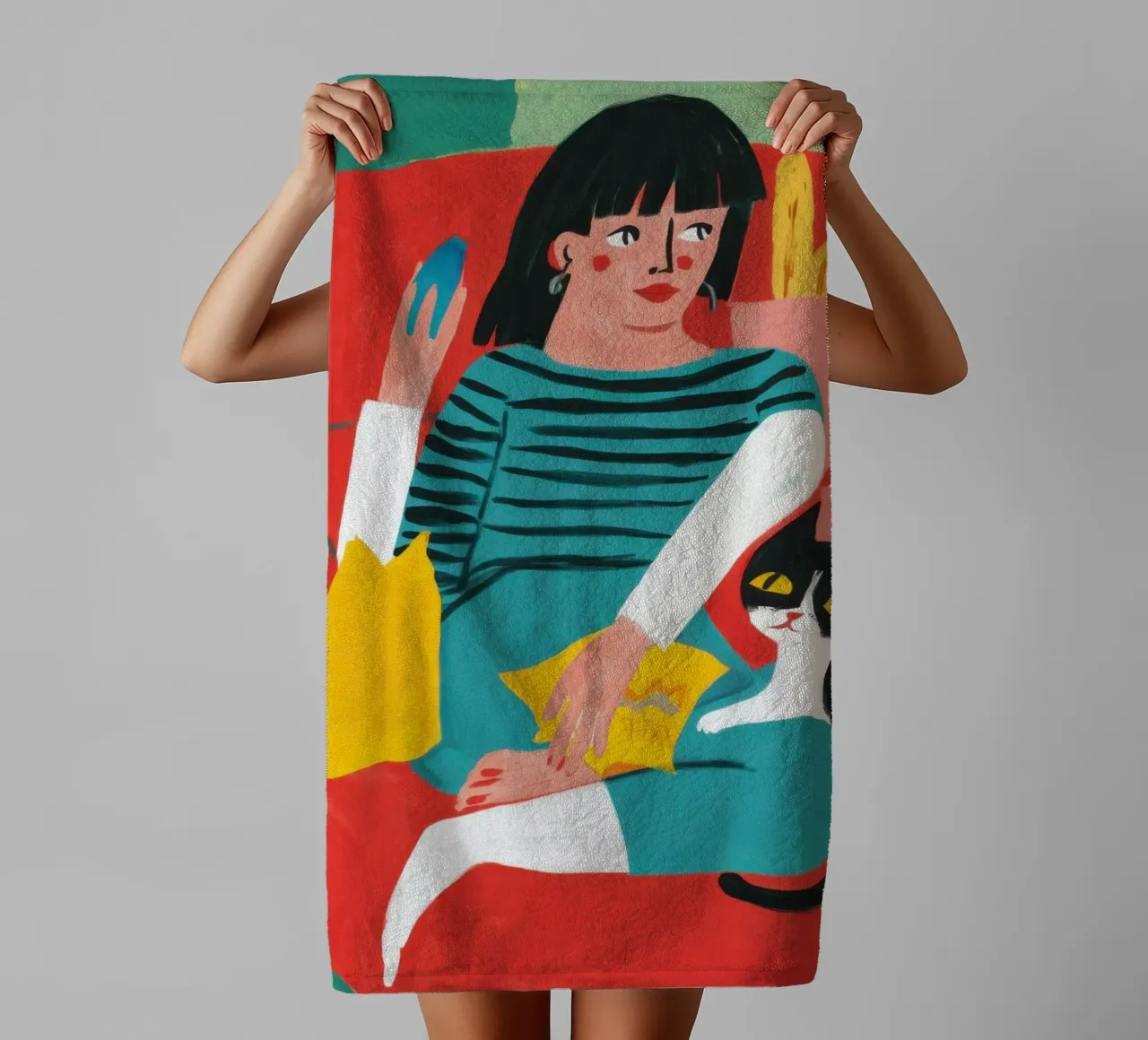 Relaxing with Cat towel by Flock Reverie