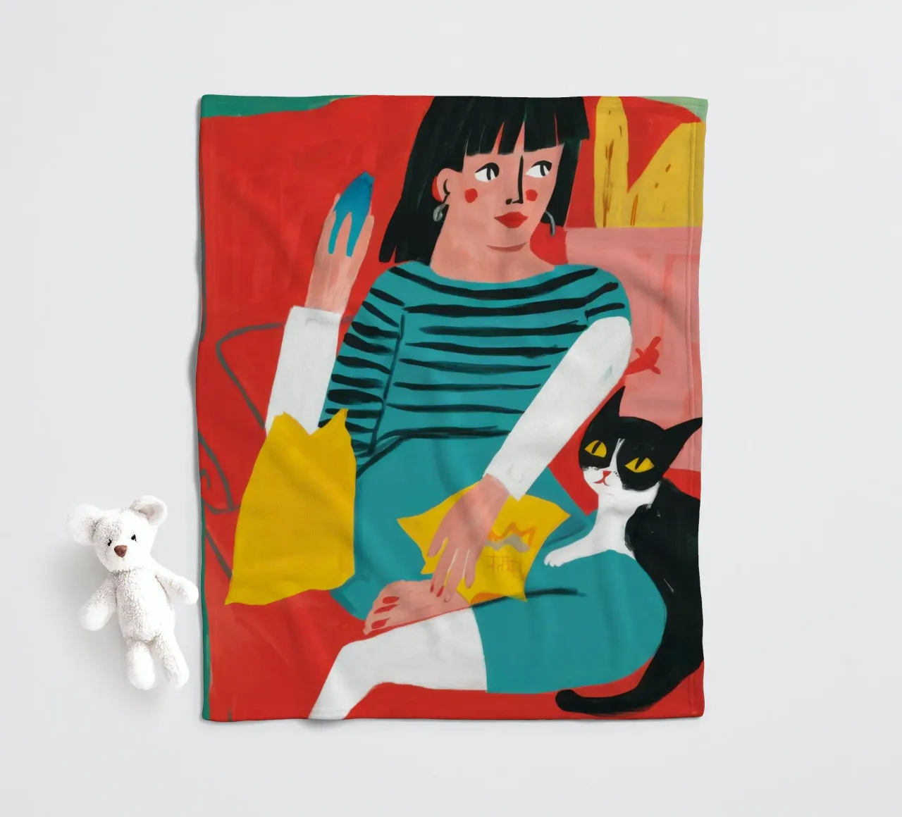 Relaxing with Cat fleece blanket by Flock Reverie