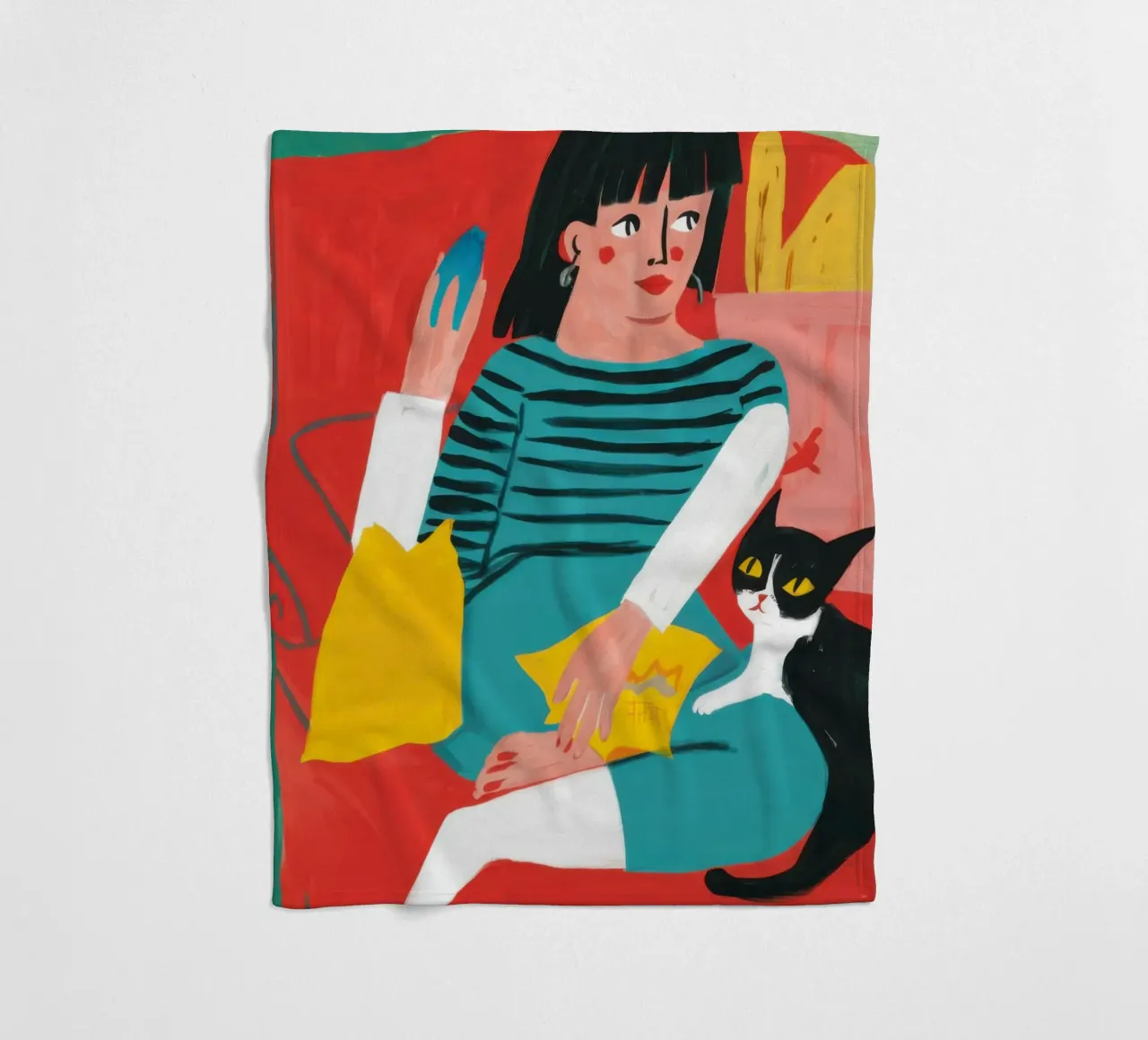 Relaxing with Cat fleece blanket by Flock Reverie