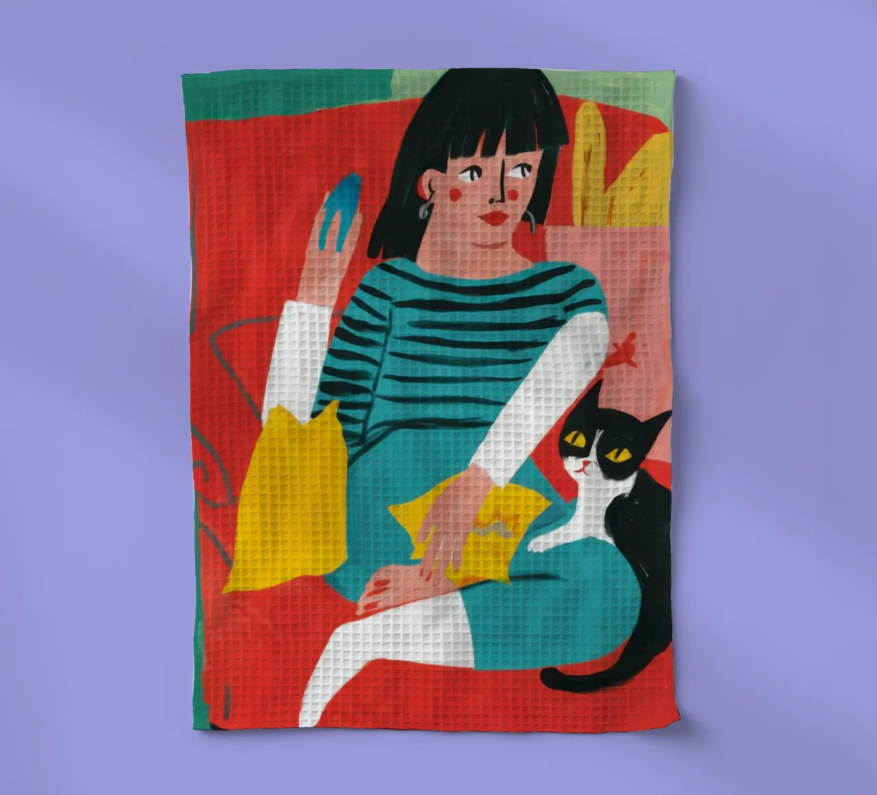 Relaxing with Cat tea towel by Flock Reverie