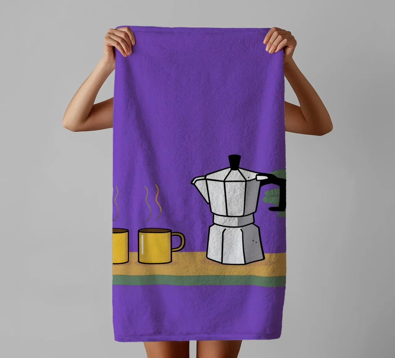 Caffè per due, viola asciugamano da bagno da Ink Pulse