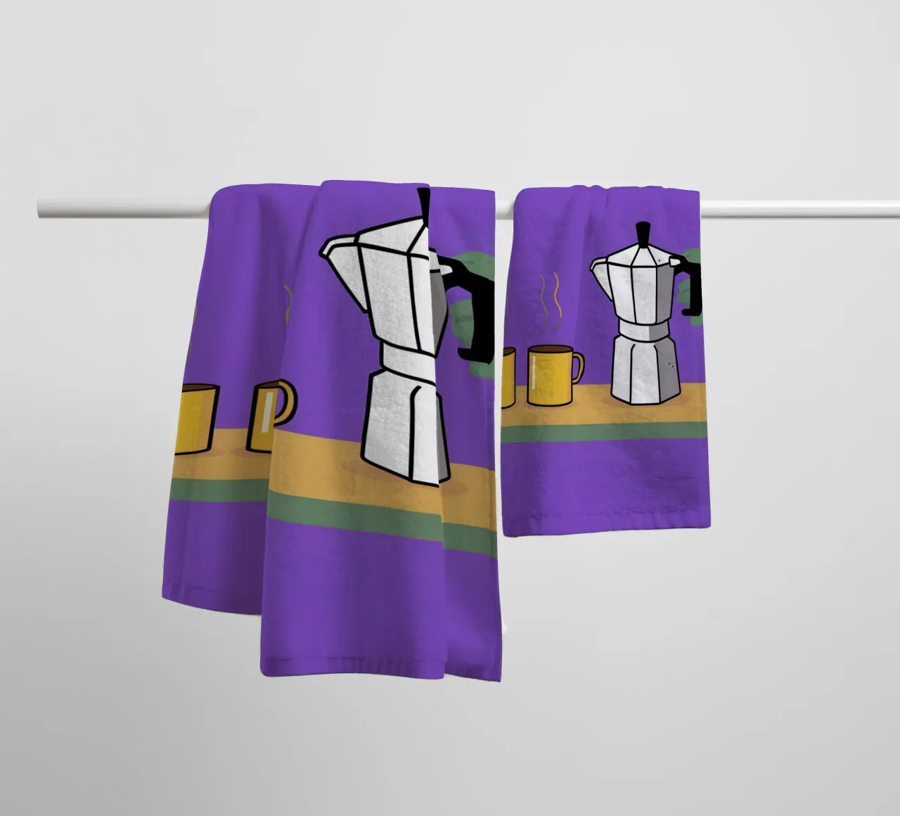 Caffè per due, viola asciugamano da bagno da Ink Pulse