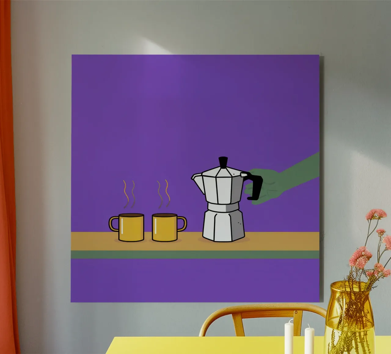 Caffè per due, viola alluminio dibond da Ink Pulse