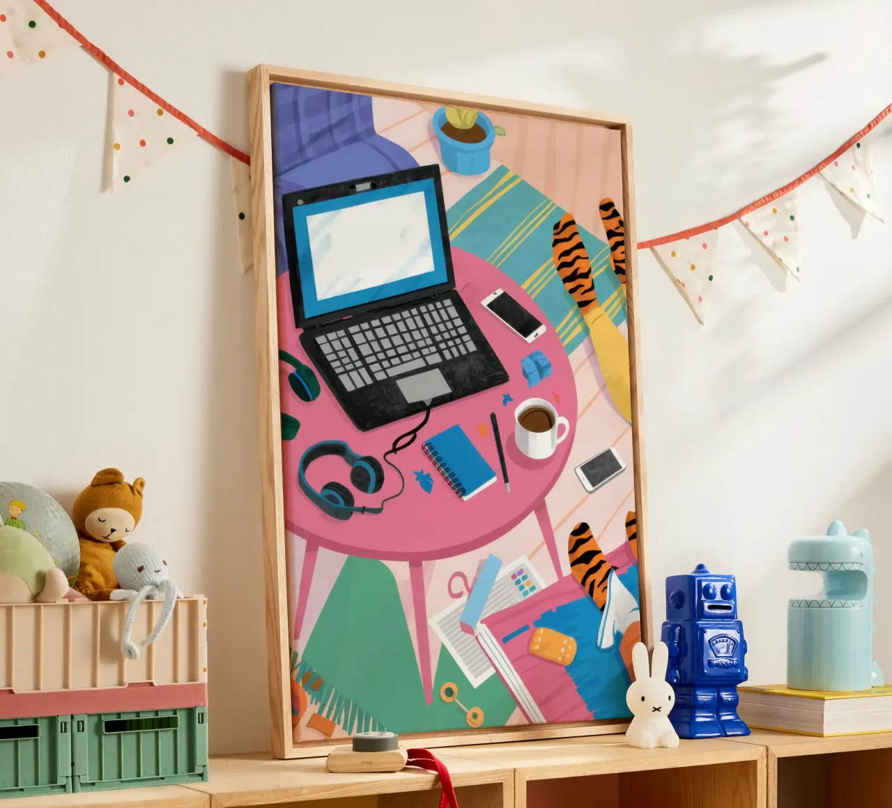 Creatieve bureauchaos canvas met Baklijst van Flock Reverie