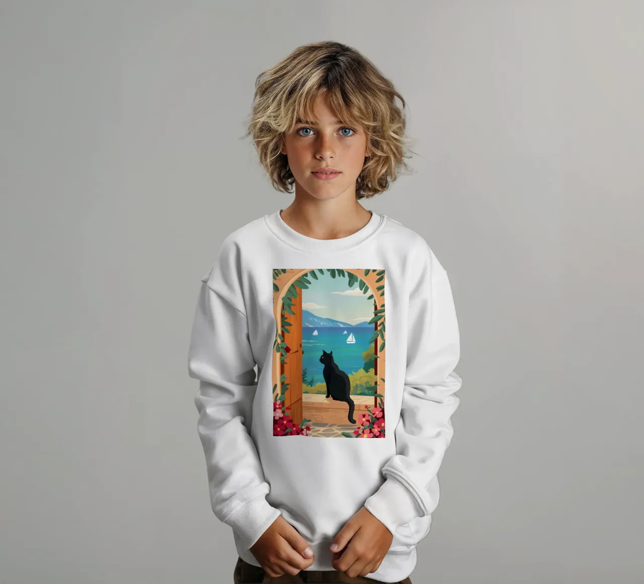 The Cat at the Archway kids sweatshirt by Ink Pulse