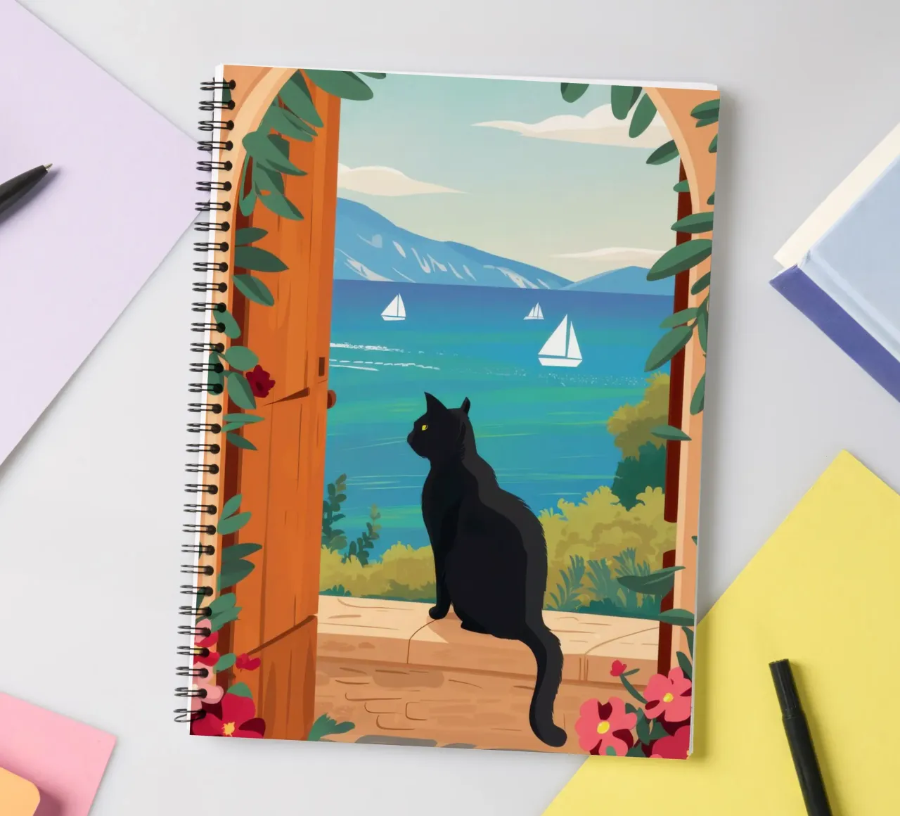 The Cat at the Archway spiral notebook by Ink Pulse
