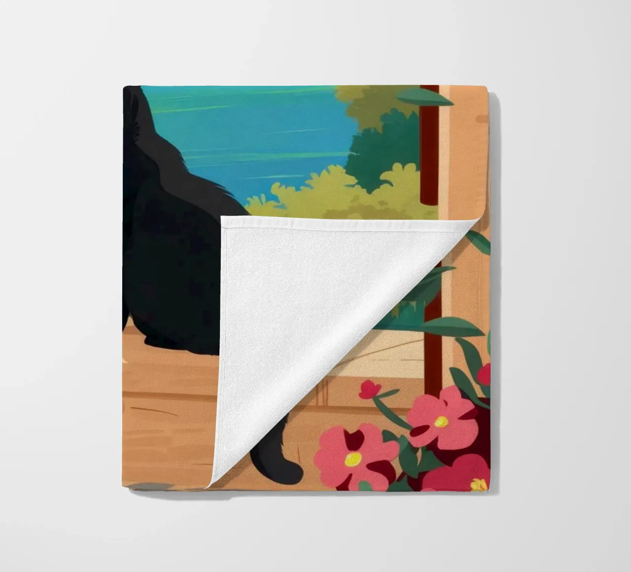 The Cat at the Archway beach towel by Ink Pulse