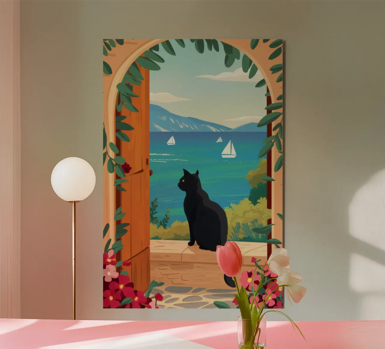 The Cat at the Archway alu-dibond by Ink Pulse
