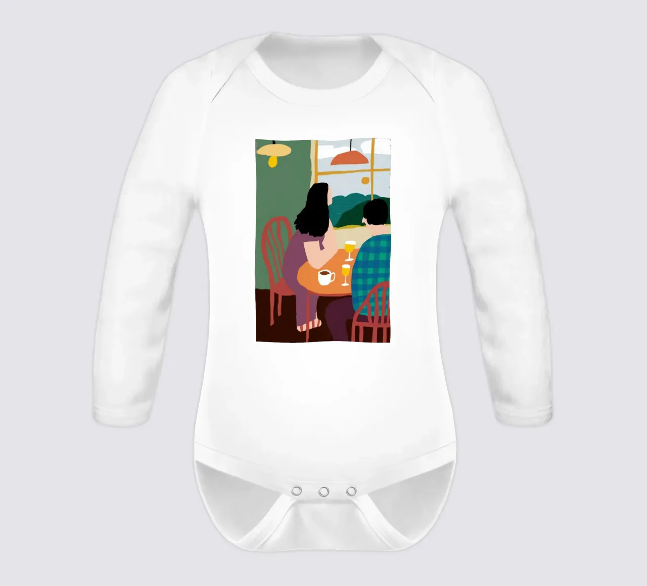 Cafe's Warm Conversation long-sleeve baby romper by Giant Foxs